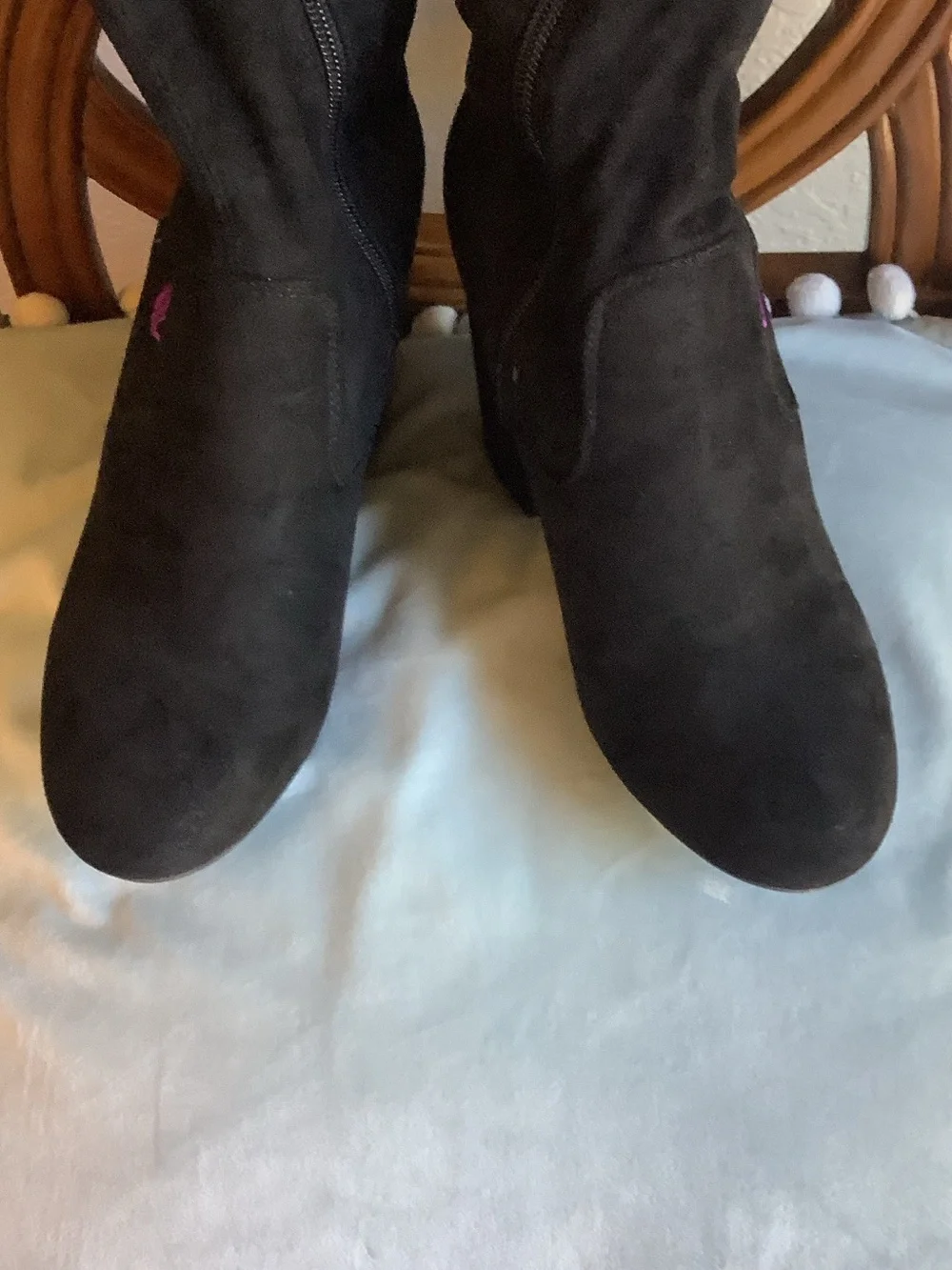 Carlos by Carlos Santana Black Over-the-Knee Boots with Pink Floral Embroidery